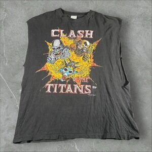 Vintage Clash Of The Titans Shirt Men Large Black 1990 Thrash Metal Band Brockum
